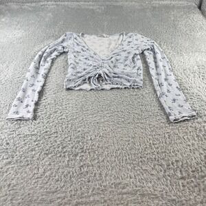 Hollister Womens Floral Ruched V Neck Long Sleeve Crop Top Shirt Size S